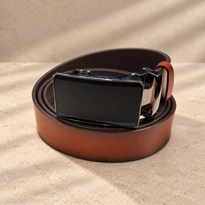 Cognac Eclipse – brown men’s automatic belt, 3.5 cm
