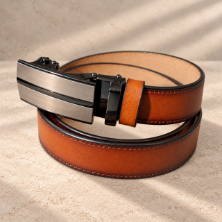 Cognac Parallel – brown men’s automatic belt, 3 cm