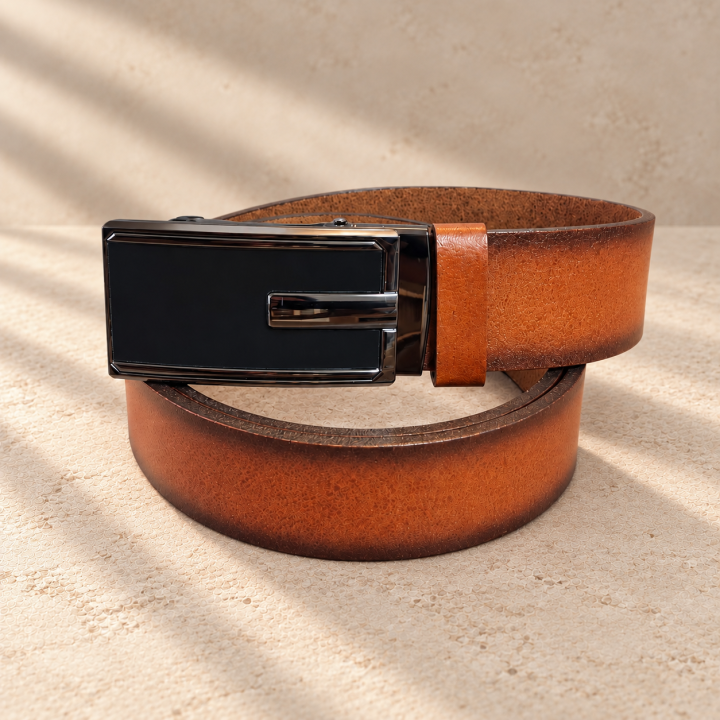 Cognac Inlay – barna férfi automata öv, 3,5 cm
