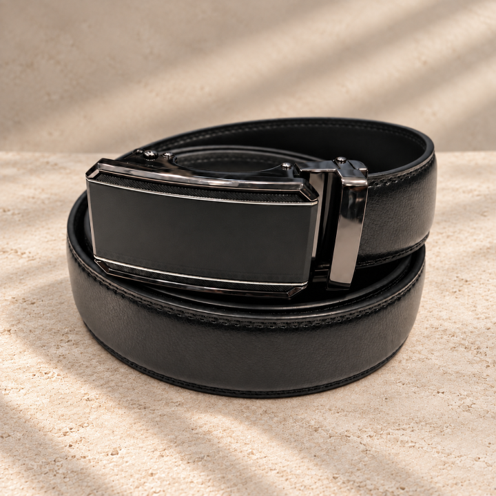 Noir Outline – black men’s automatic belt, 3.5 cm