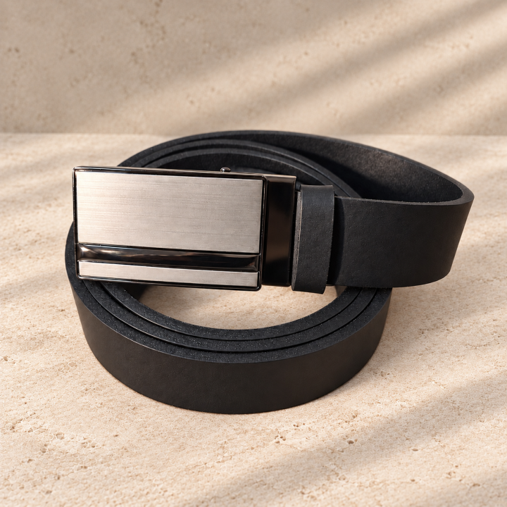 Silver Contrast – black men’s automatic belt, 3 cm