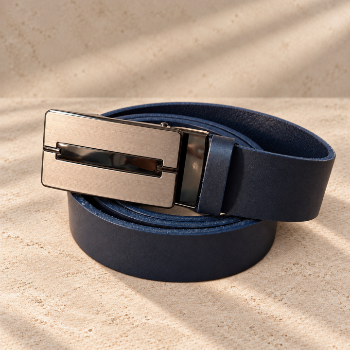 Navy Bridge – navy blue men’s automatic belt, 3.5 cm
