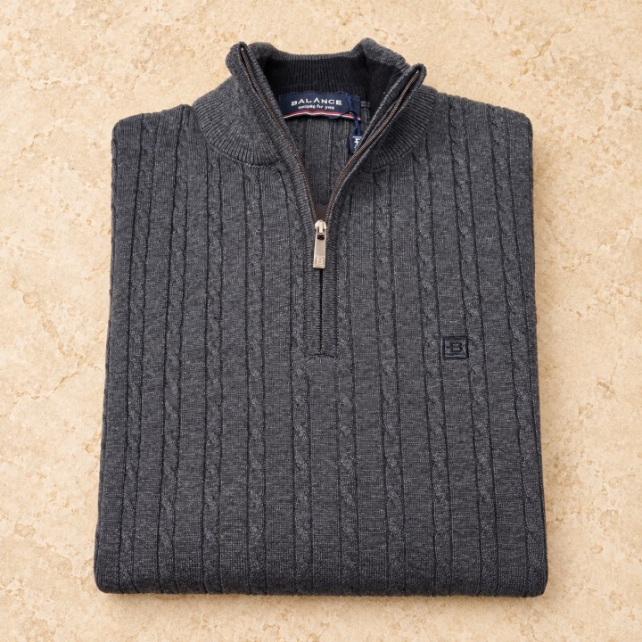 Balance blue-grey cable-knit quarter-zip sweater - folded view