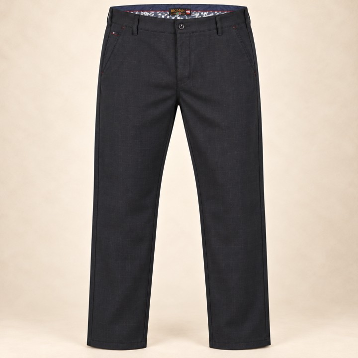 Bigman charcoal checked plus-size smart-casual trousers - full front view