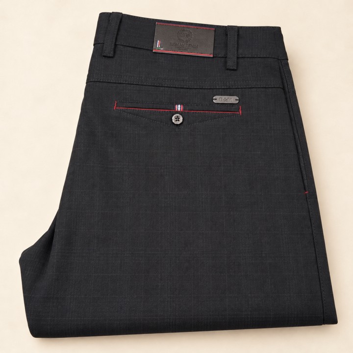 Bigman charcoal checked plus-size smart-casual trousers - folded rear view