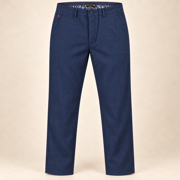 Bigman blue checked plus-size smart-casual trousers - full front view