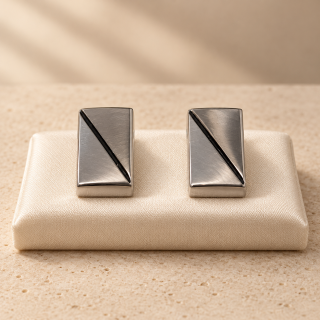 Silver-tone cufflinks with diagonal detail – pair