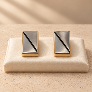Silver-tone cufflinks with gold-tone edging – pair