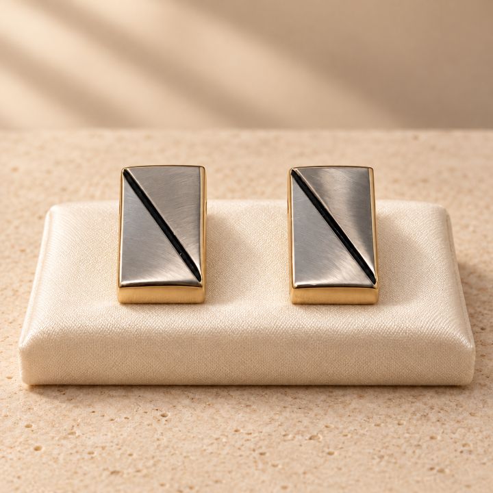Silver-tone cufflinks with gold-tone edging – pair