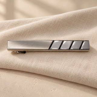 Silver-tone tie clip with diagonal detailing